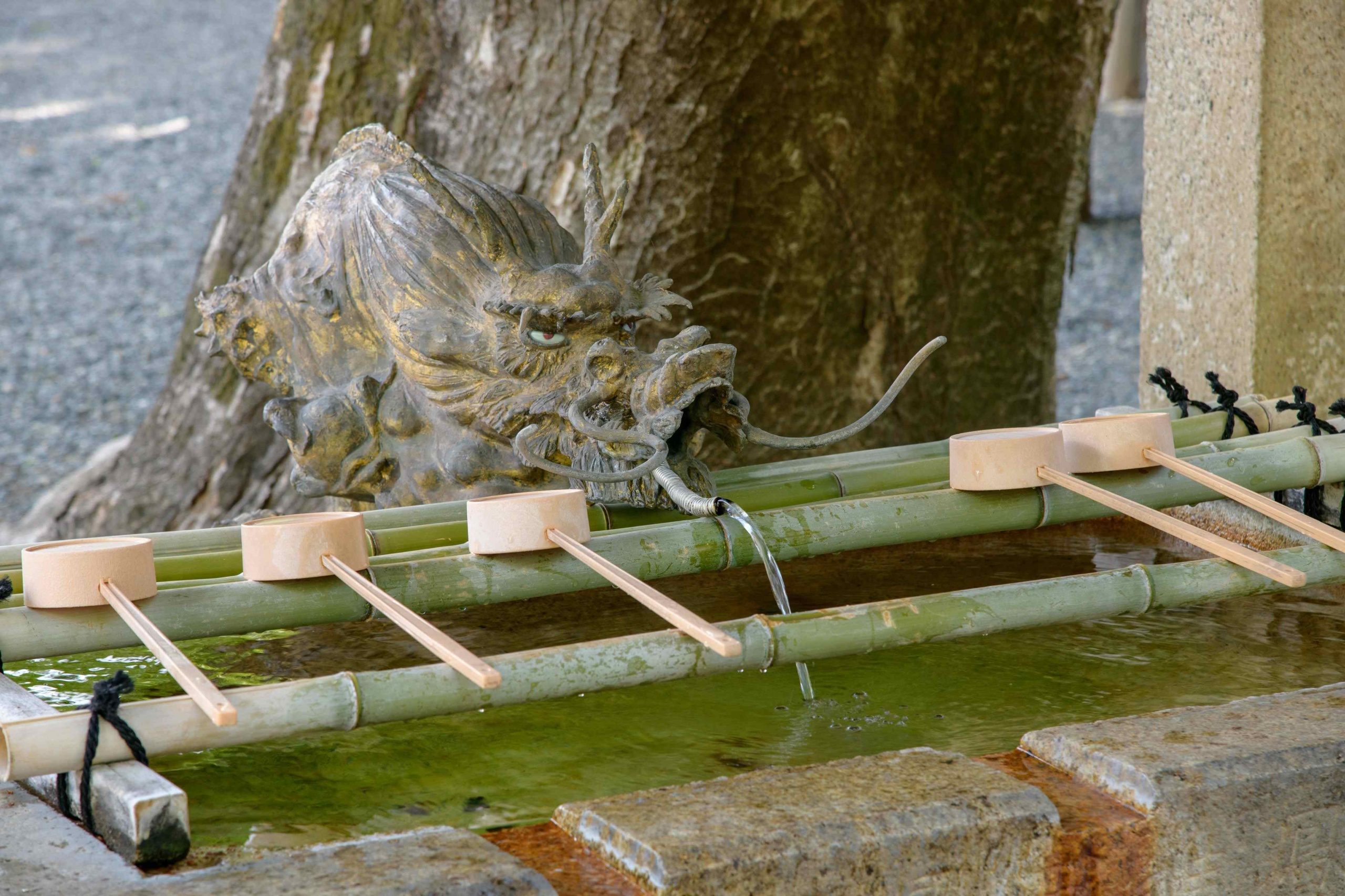 Water well at the entrance of a temple in Nagano